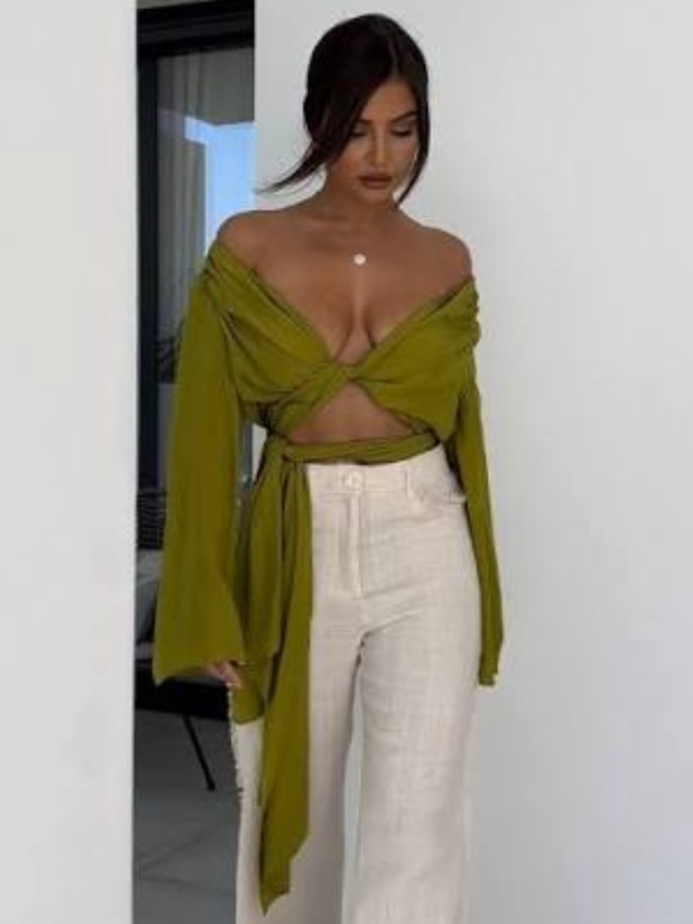 Zara Olive Green Wrap Top